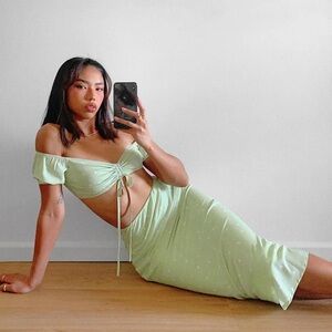 Mint Green Women's Skirt Shirt set